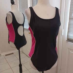 4/$40 Black & Pink Swimsuit (1 Piece) - Size 14